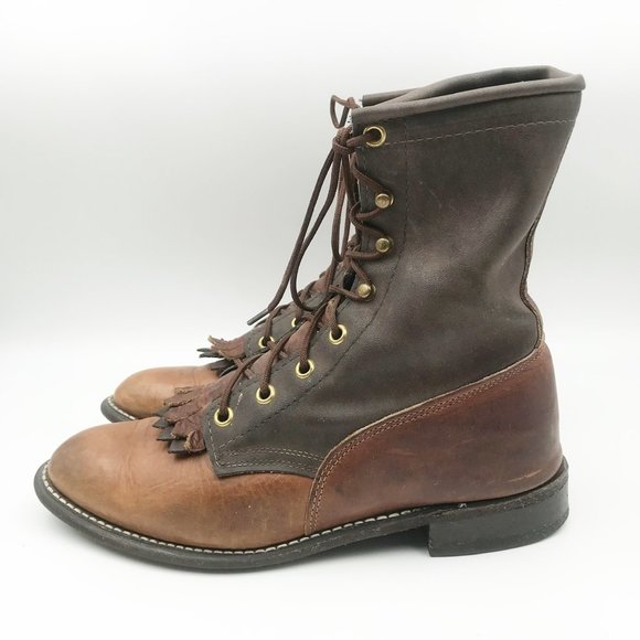 TEXAS Womens Keltie Fringe Lace Up Brown Leather Equestrian Boots Womens 7 - Picture 3 of 11